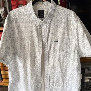 RVCA Men's Floral White and Blue Button Down Shirt